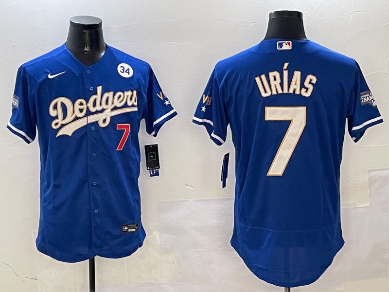 Men Los Angeles Dodgers 7 Urias Blue Gold Elite 2025 Nike MLB Jersey style 8